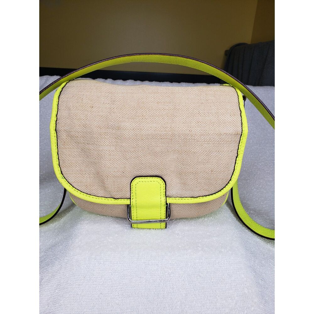 Gap Womens Crossbody Handbag Purse Jute Leather Canvas Tan Green Summer Spring